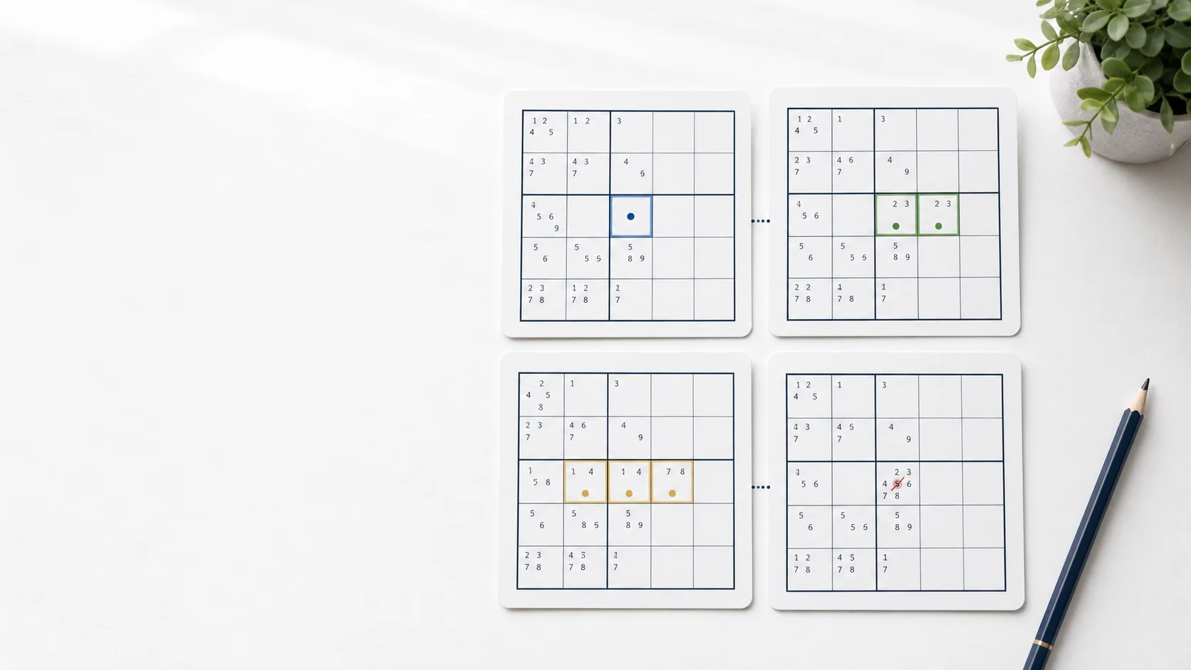 Sudoku candidate pattern teaching cards
